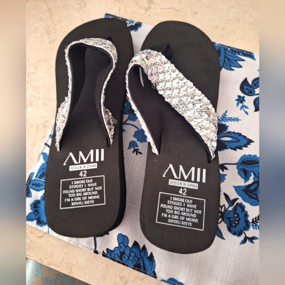 Sequin wedge sandals